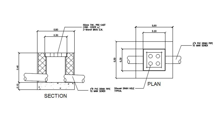 2D drawing of manhole structure in AutoCAD, dwg file, CAD file