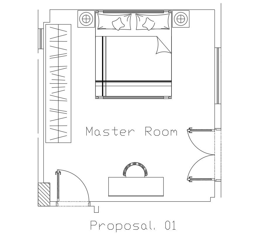 2D Master Bedroom Layout with Furniture CAD DWG File