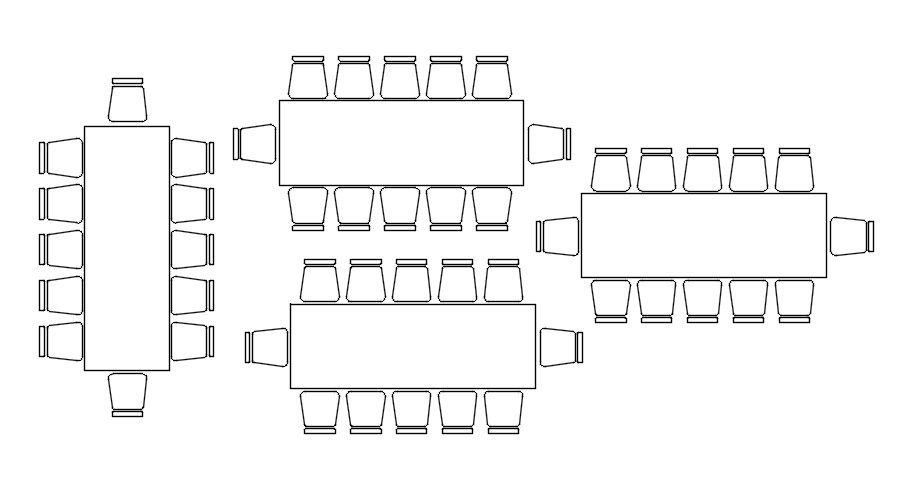 2D drawing of meeting table blocks in AutoCAD design, CAD file, dwg file