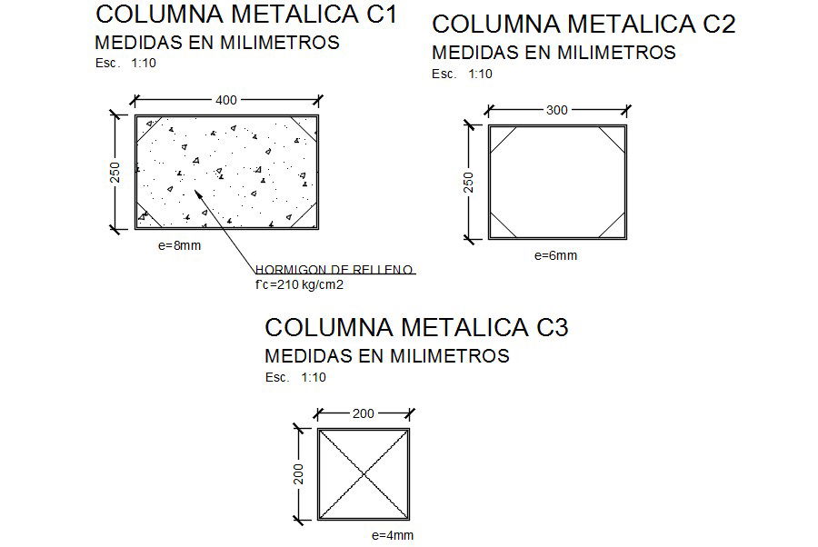 2D drawing of metallic column design in AutoCAD, CAD file, dwg file