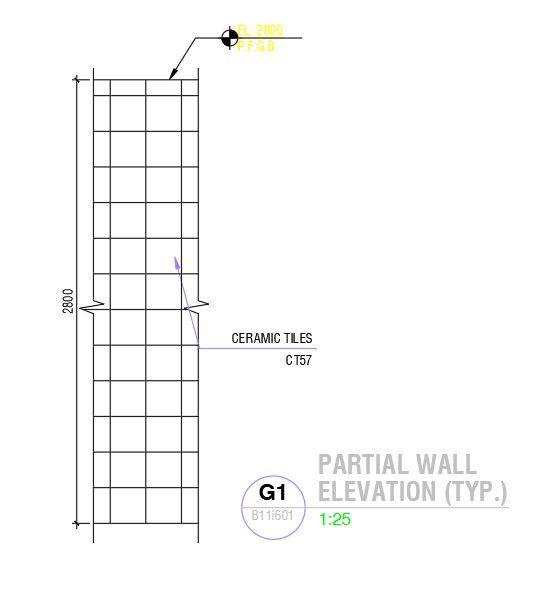 2D drawing of partial wall elevation with details in AutoCAD, dwg file, CAD file