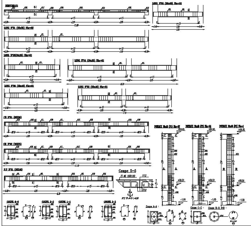 2D drawing of reinforcement details of beam and column sections in AutoCAD 2D drawing, CAD file, dwg file