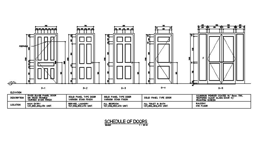 2D drawing of schedule of doors in AutoCAD, dwg file, CAD file