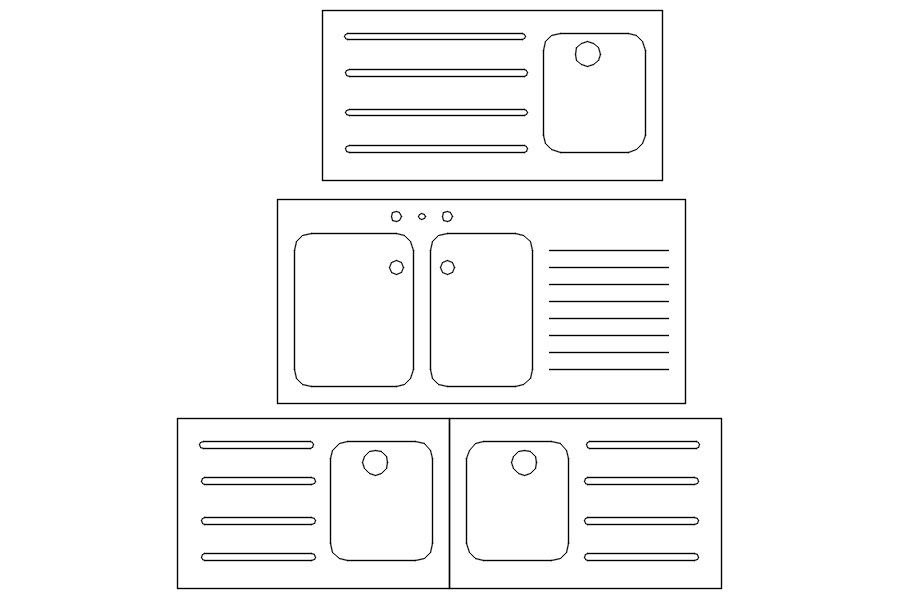 2D drawing of sink in AutoCAD, dwg file, CAD file