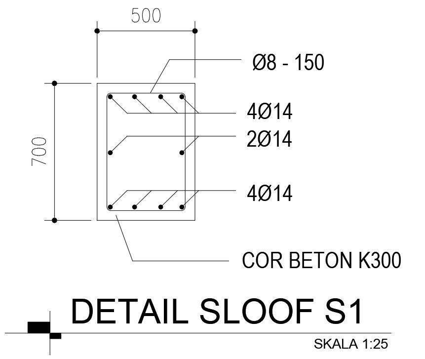 2D drawing of sloof details in AutoCAD, CAD file, dwg file