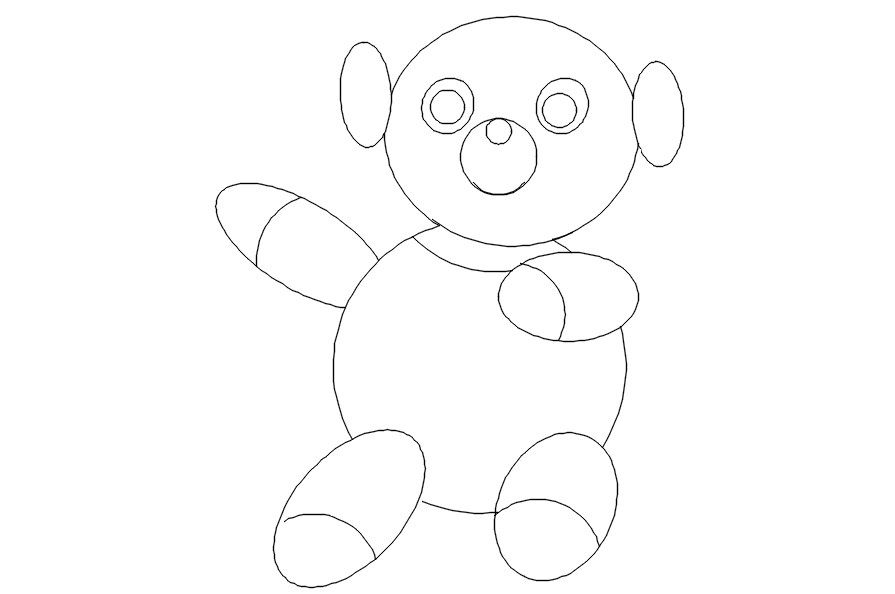 2D drawing of teddy bear in AutoCAD, CAD file, dwg file