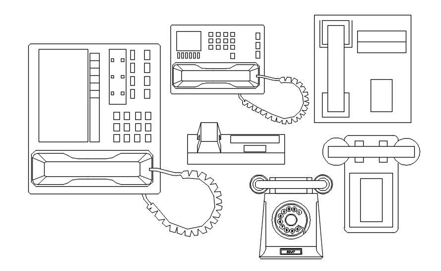2D drawing of telephones in AutoCAD, dwg file, CAD file