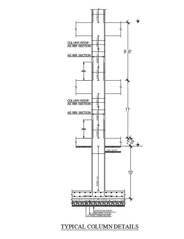 2D drawing of typical column details in AutoCAD, dwg file, CAD file