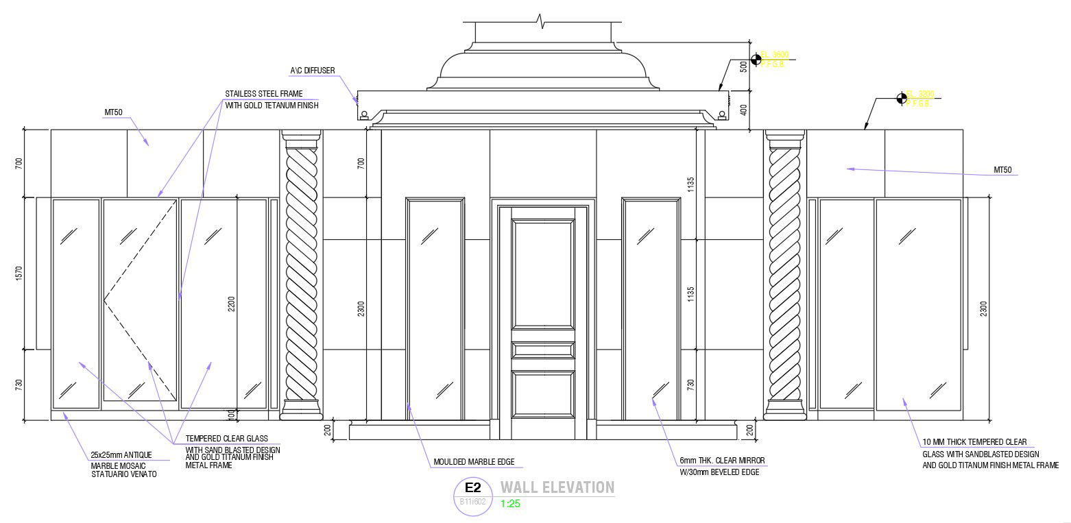 2D drawing of wall elevation in AutoCAD, dwg file, CAD file