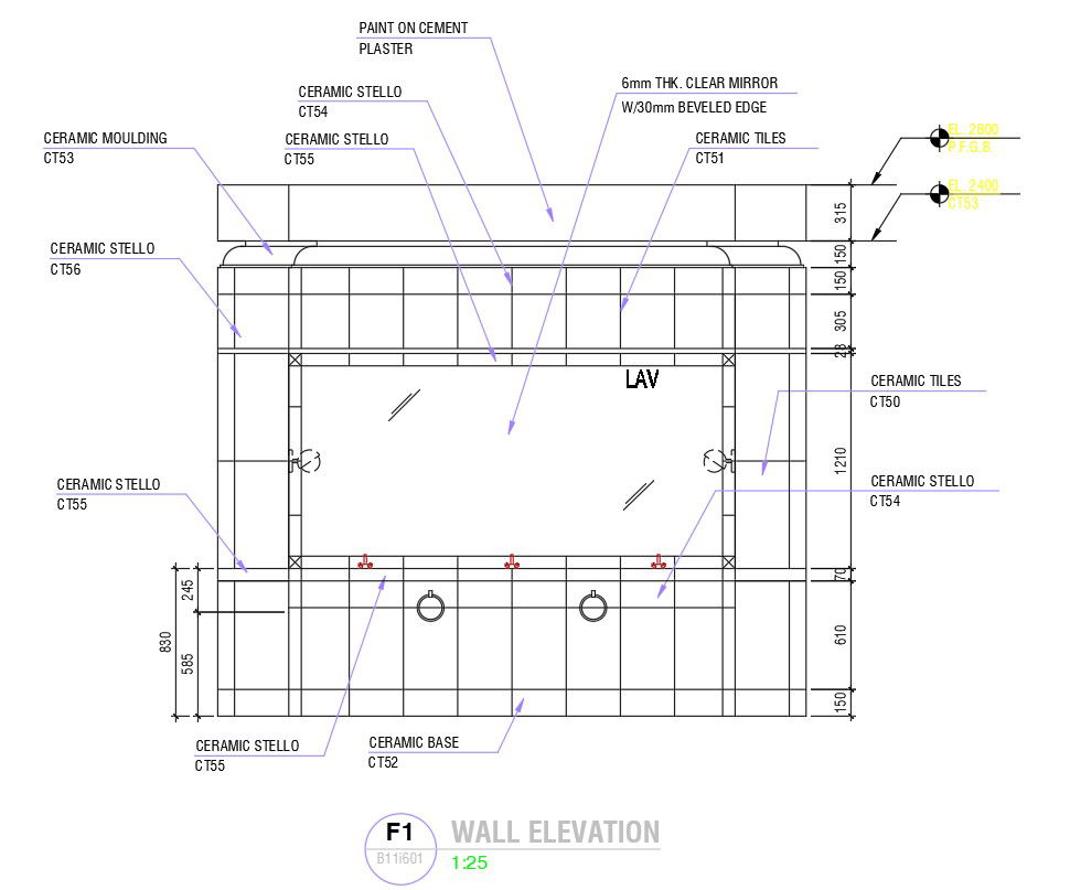 2D drawing of wall elevation with details in AutoCAD, dwg file, CAD file