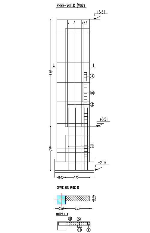 2D drawing of wall reinforcement details in AutoCAD, dwg file, CAD file