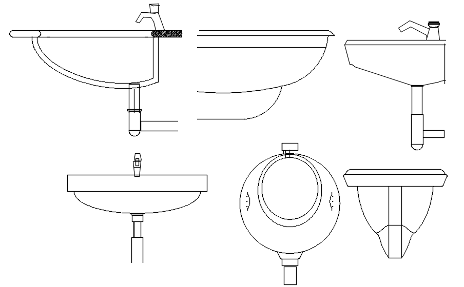 2D drawing of washbasin in AutoCAD, dwg file, CAD file