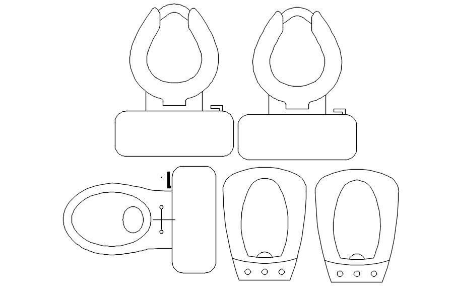 2D drawing of water closet in AutoCAD, dwg file, CAD file