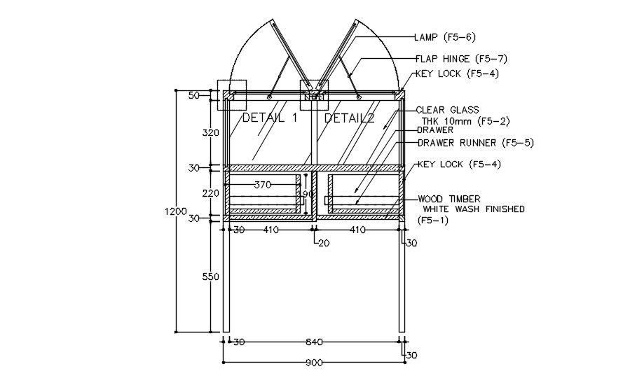 2D drawing of white display box in AutoCAD, dwg file, CAD file