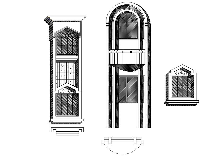 2D drawing of window in AutoCAD, dwg file, CAD file