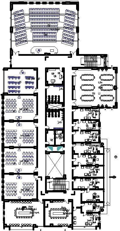 2D first floor plan of arts university in detail AutoCAD drawing
