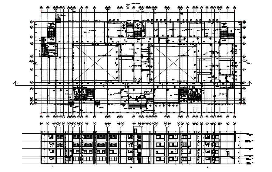 2D floor plan and elevation of commercial building in AutoCAD drawing, dwg file, CAD file