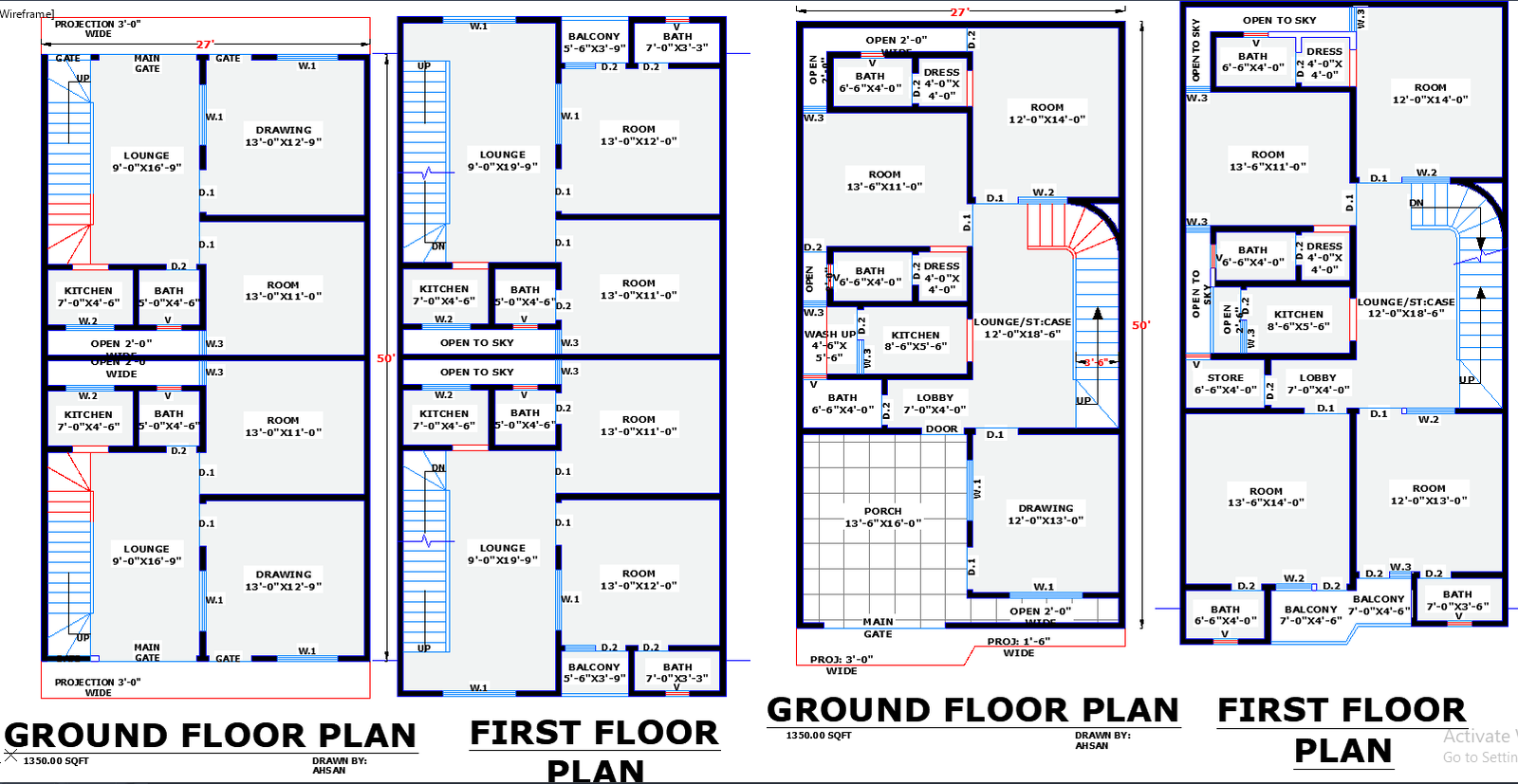 Two 27×50 Dwelling Floor Plans with AutoCAD DWG Design Files