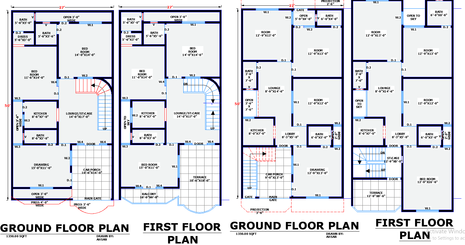 Two Different 27×50 Residential House Plans Available in DWG File