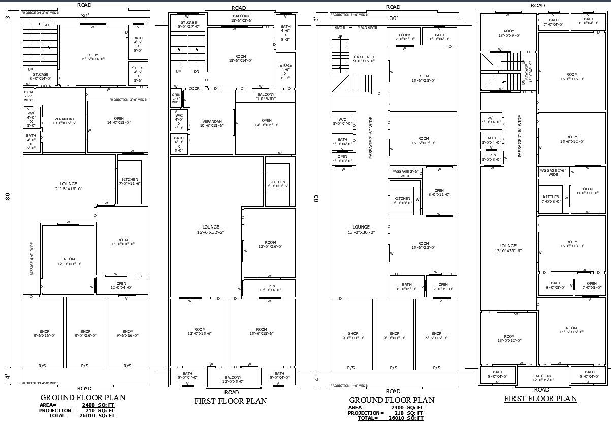30x87 Residential and Commercial Floor Plan in DWG File
