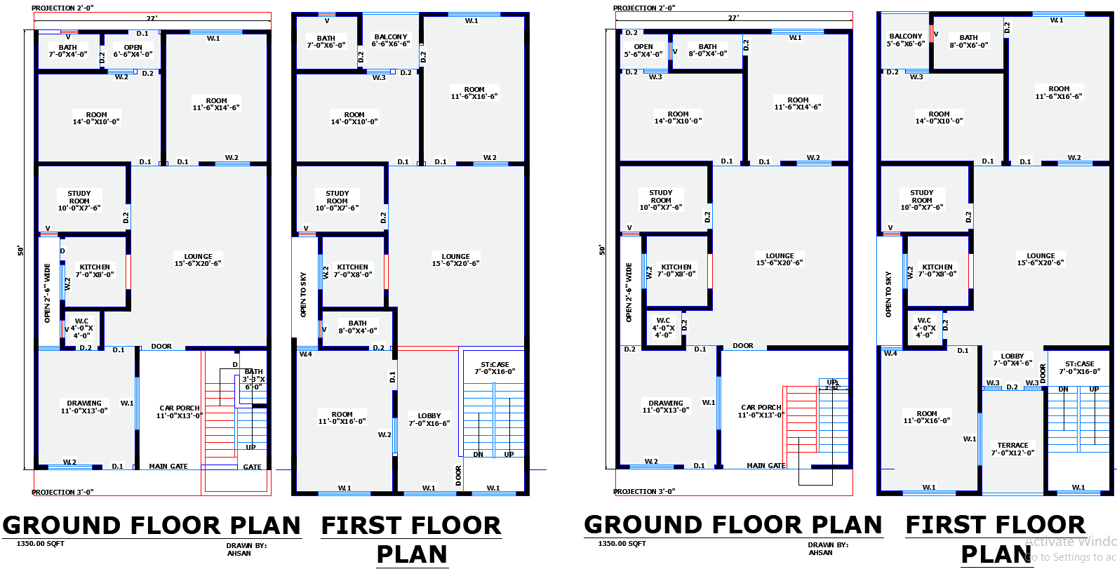 27x50 Residential House Plans CAD DWG File with 2 Layout Options