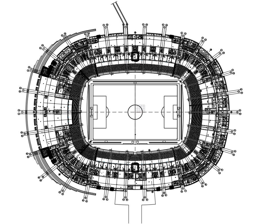 2D plan of stadium in AutoCAD drawing, dwg file, CAD file