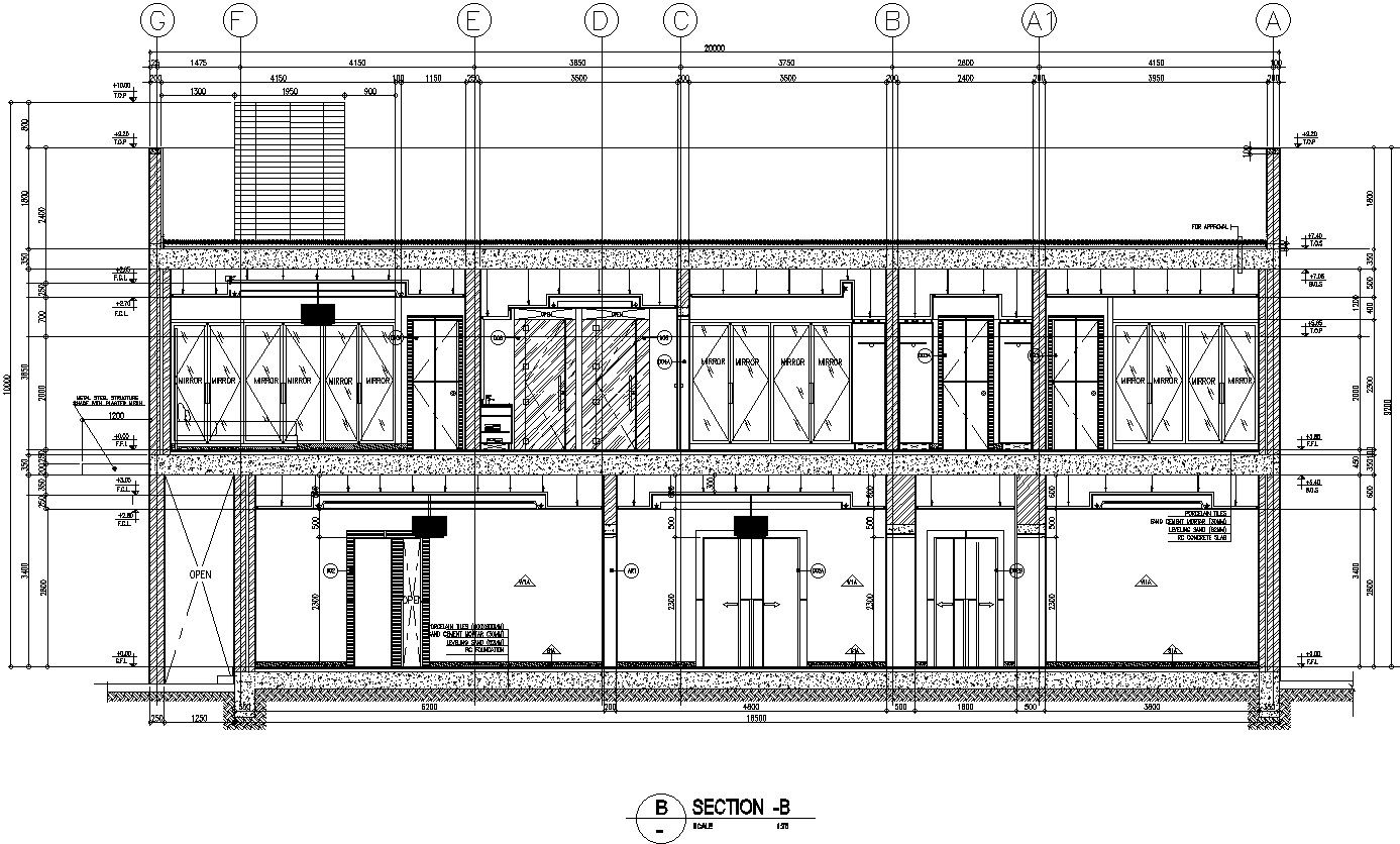 2D section of commercial building in detail AutoCAD drawing, dwg file, CAD file