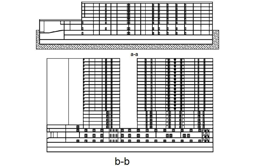 2D section of multistory building in AutoCAD drawing, dwg file, CAD file