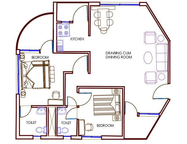 2 Master Bedroom House Plan AutoCAD drawing DWG File