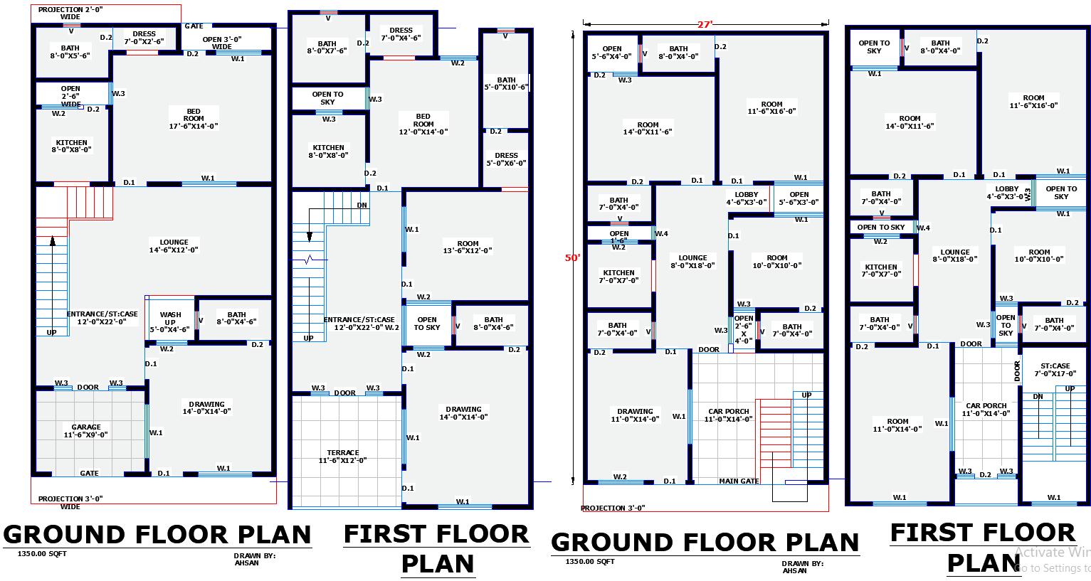 Two 27×50 Residential House Plans For AutoCAD Drawing Format
