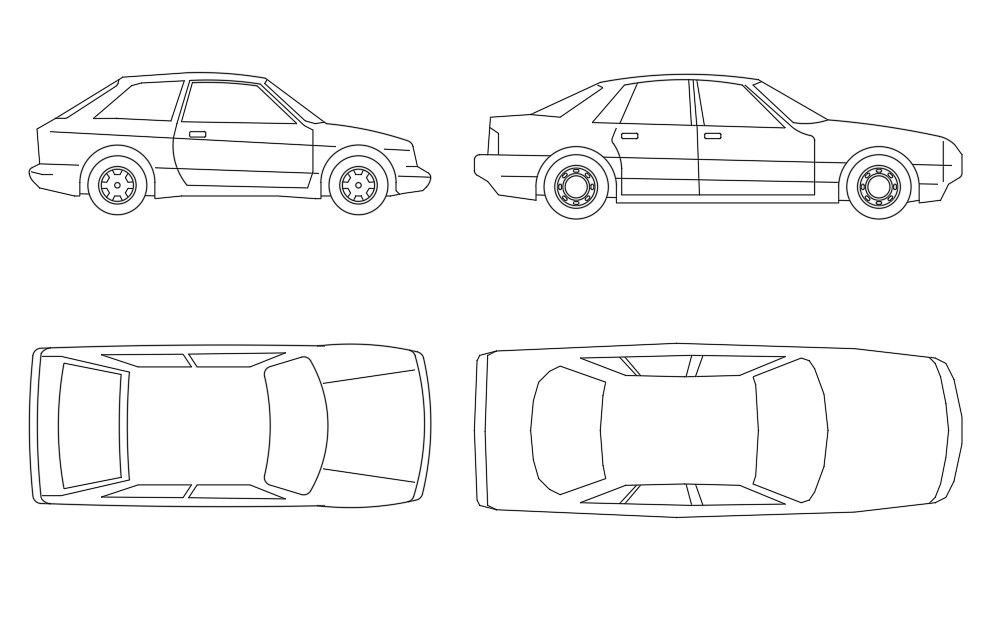 2 Seater And 4 Seater Car CAD Blocks Drawing DWG File