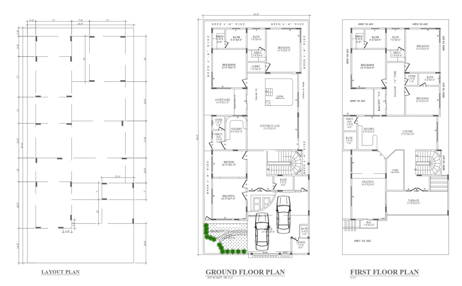 3087 Sq.Ft. Two-Storey House Floor Plan in DWG Format