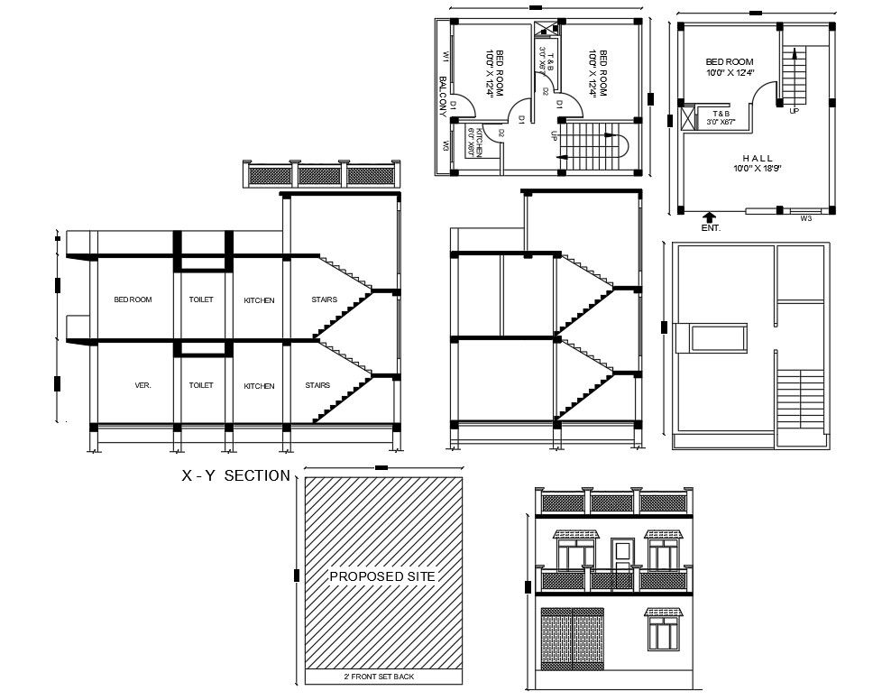 2 Storey 3 BHK House Plan And Building Design DWG File