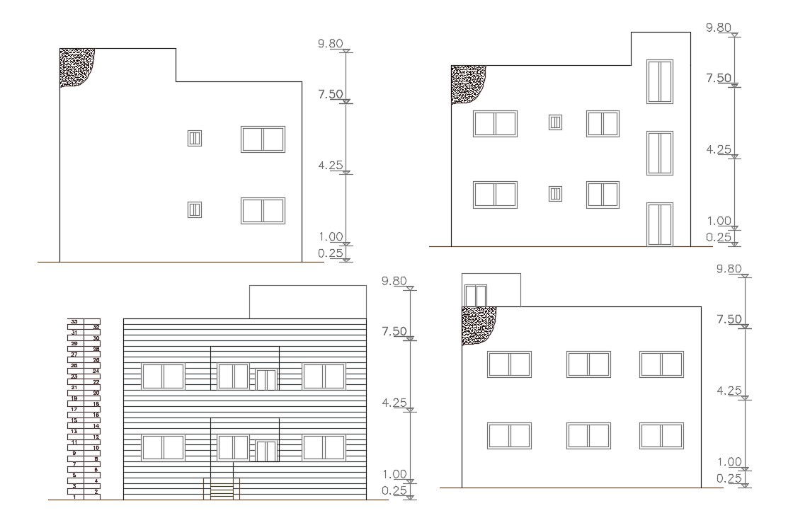 2 Storey AutoCAD House Building Elevation Design