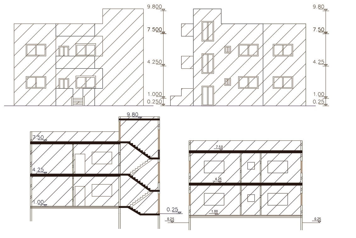 2 Storey Floor Level House Building Design DWG File