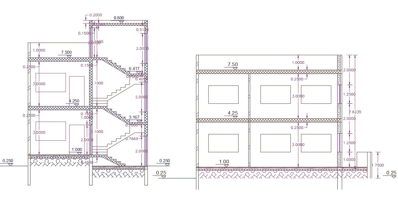 2 Storey House Building Section Drawing CAD File