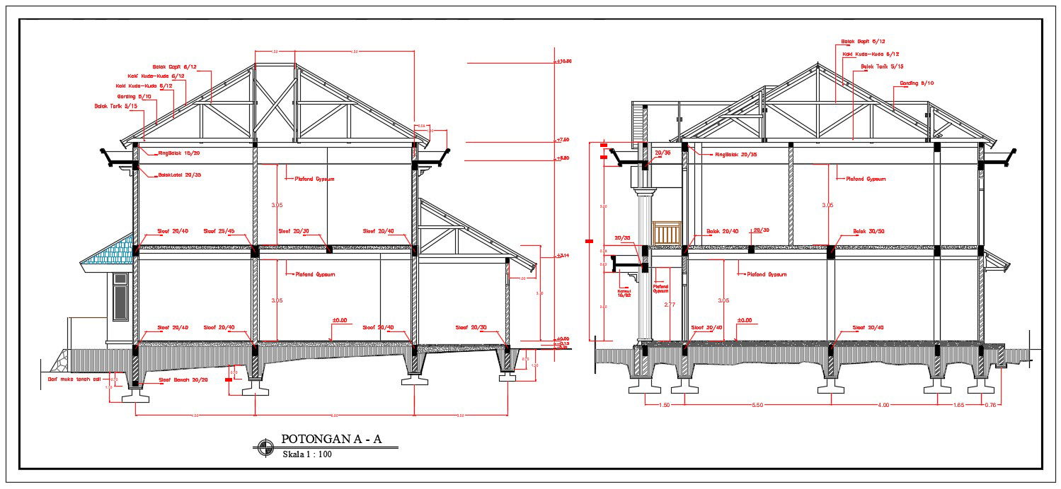 2 Storey House Building Section Drawing Download DWG File