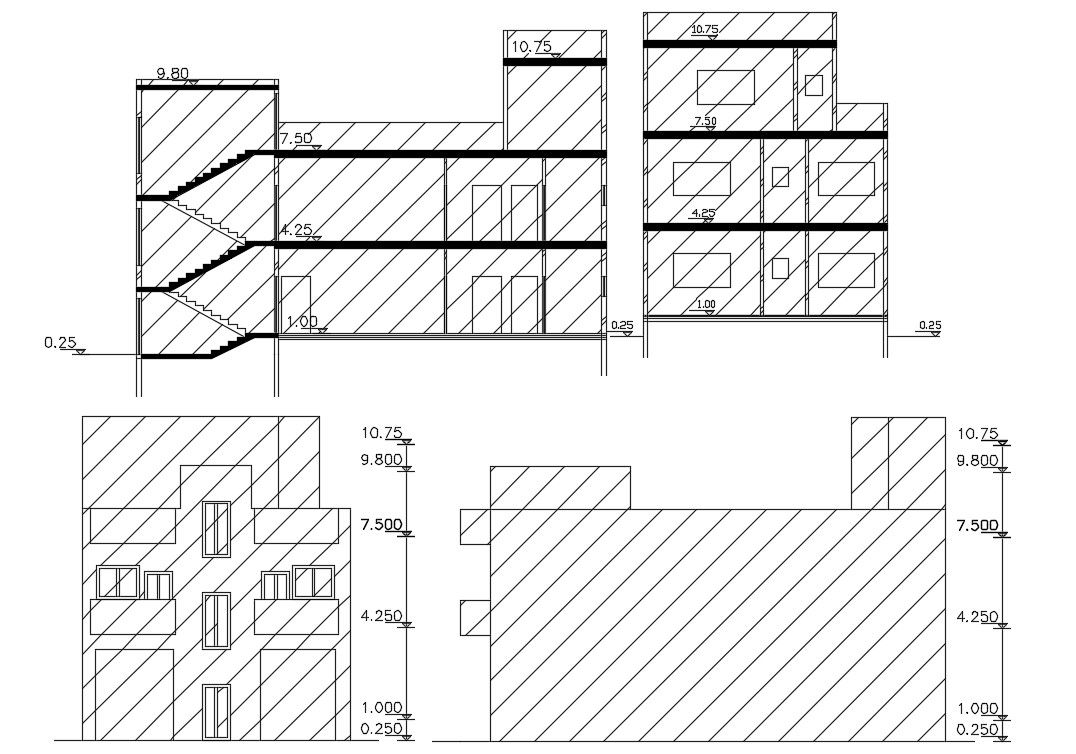 2 Storey House Building Sectional Elevation Design