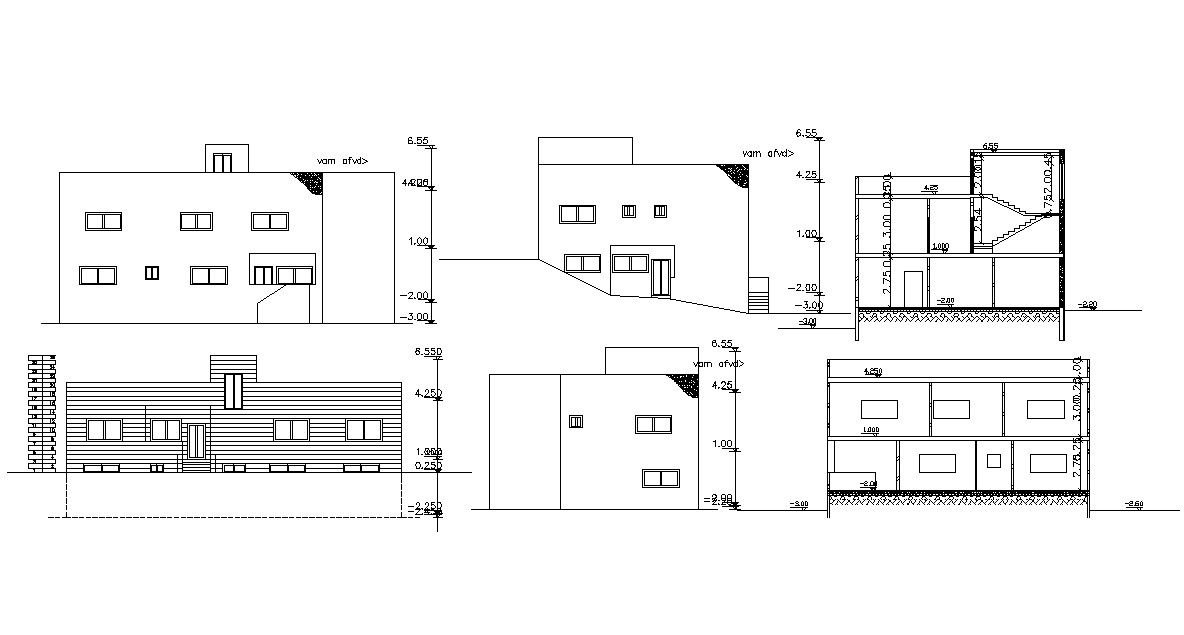 2 Storey House Building Sectional Elevation Drawing