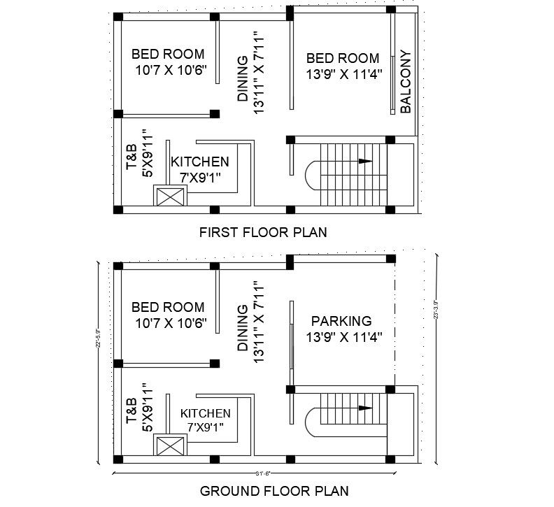 2 Storey House Ground Floor And First Floor Plan Drawing CAD File