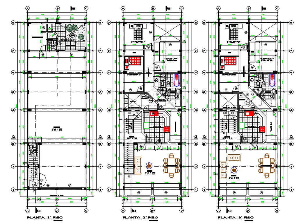2 Storey House Layout Plan With Center Line CAD Drawing