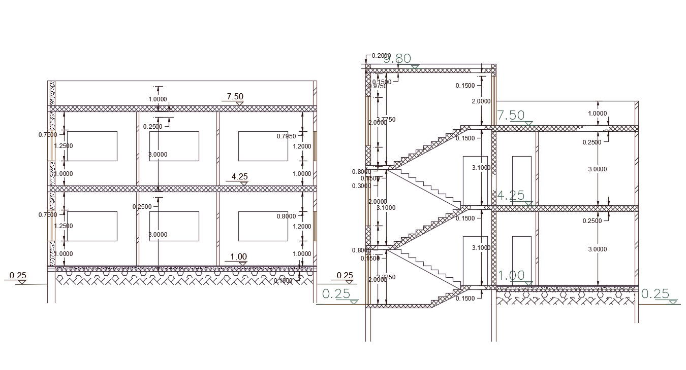 2 Storey House Section Drawing DWG File