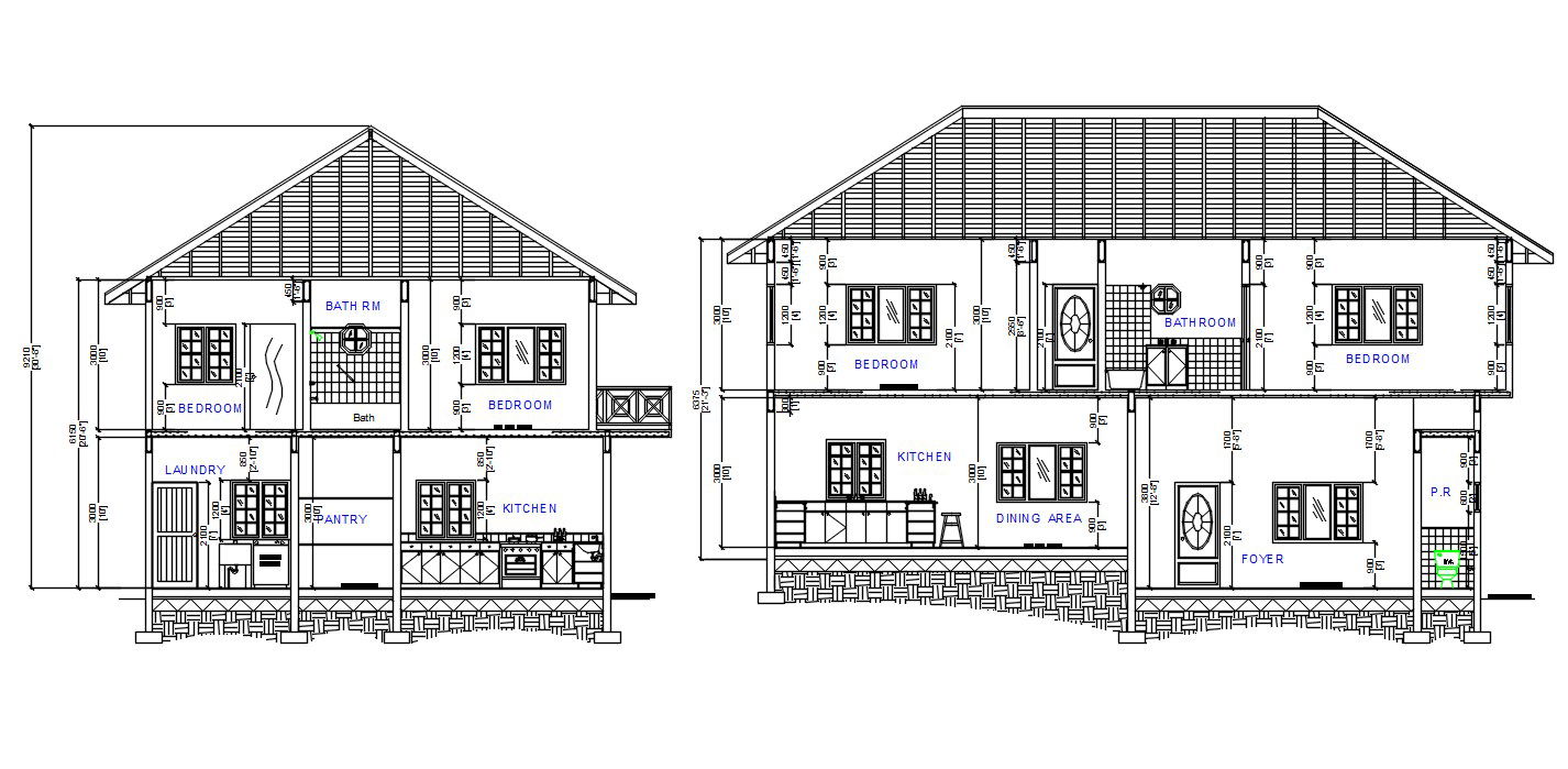 2 Storey House building Section CAD Drawing DWG File
