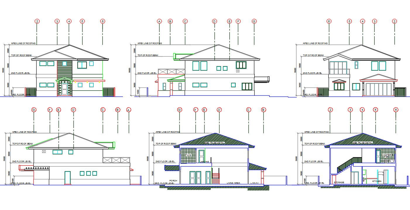 2 Storey Residence Building Sectional Elevation design DWG File