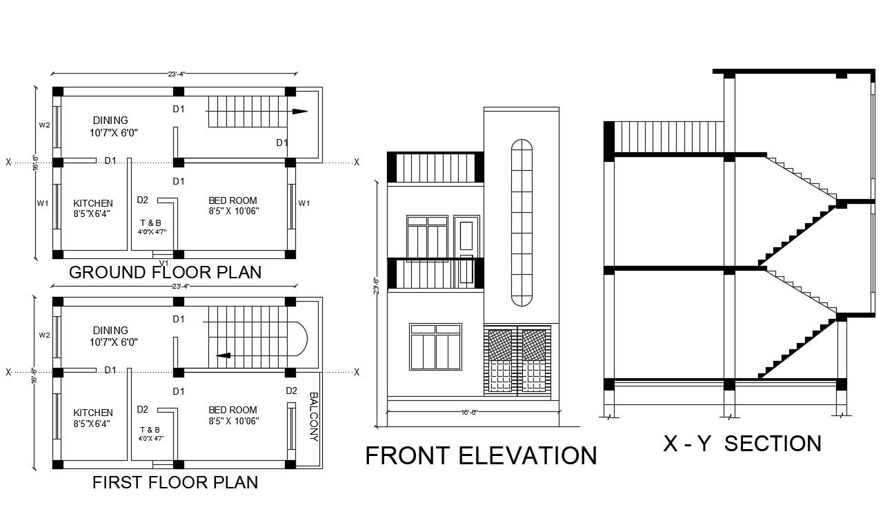 2 Storey Small House Ground Floor And First Floor Plan DWG File