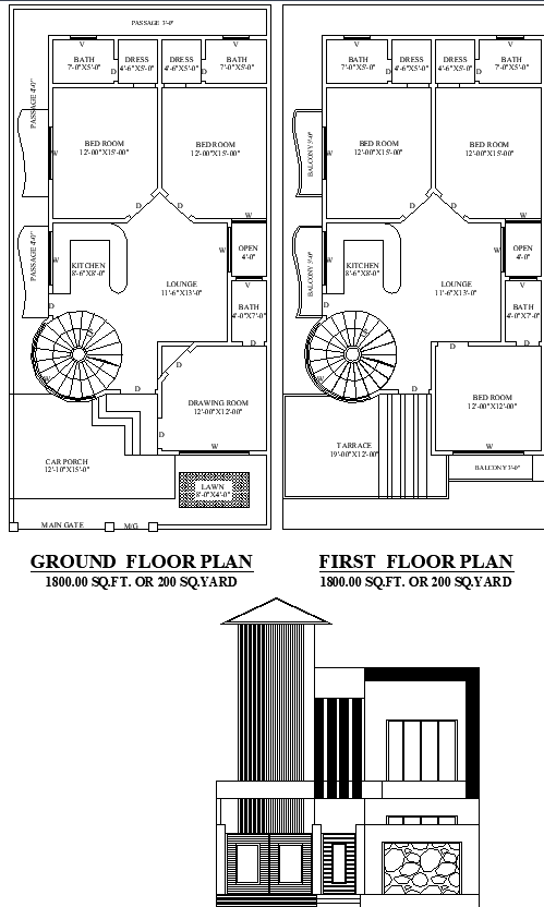 2 Story Residential Floor Plan AutoCAD DWG File Design