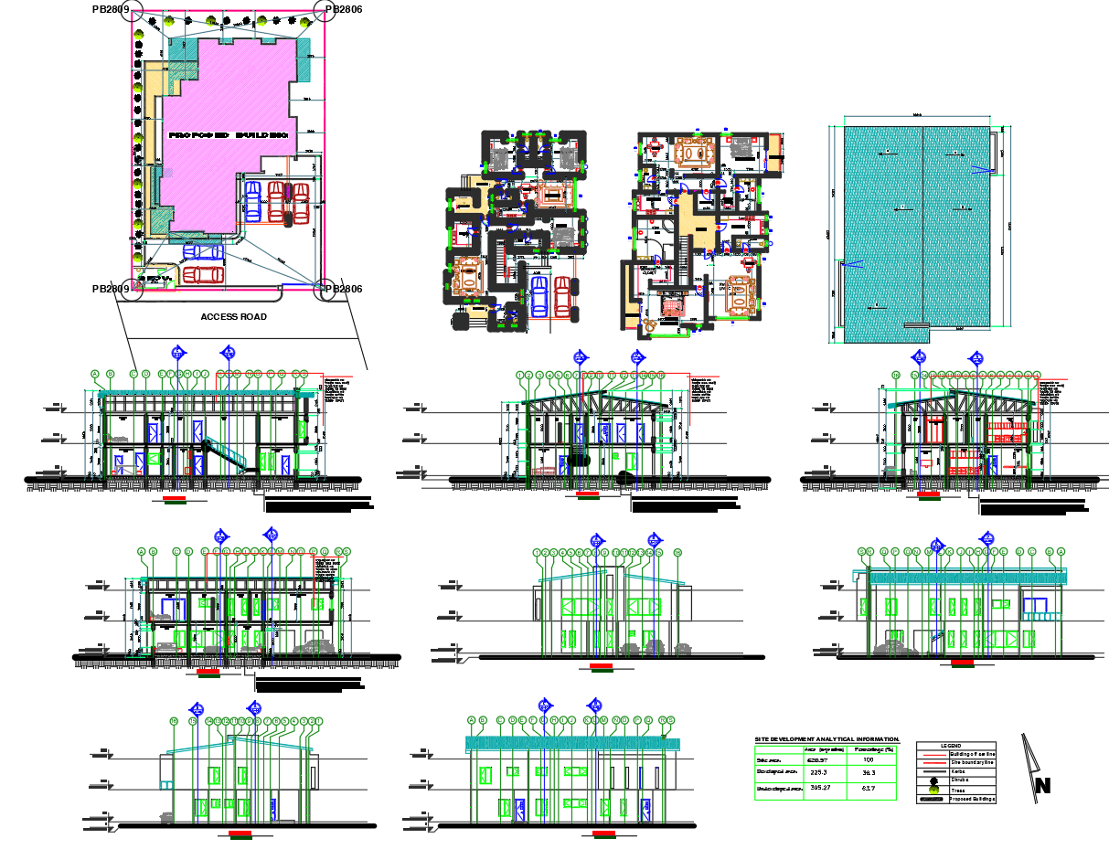 Two-Storey House Site Plan and Elevation in AutoCAD DWG File