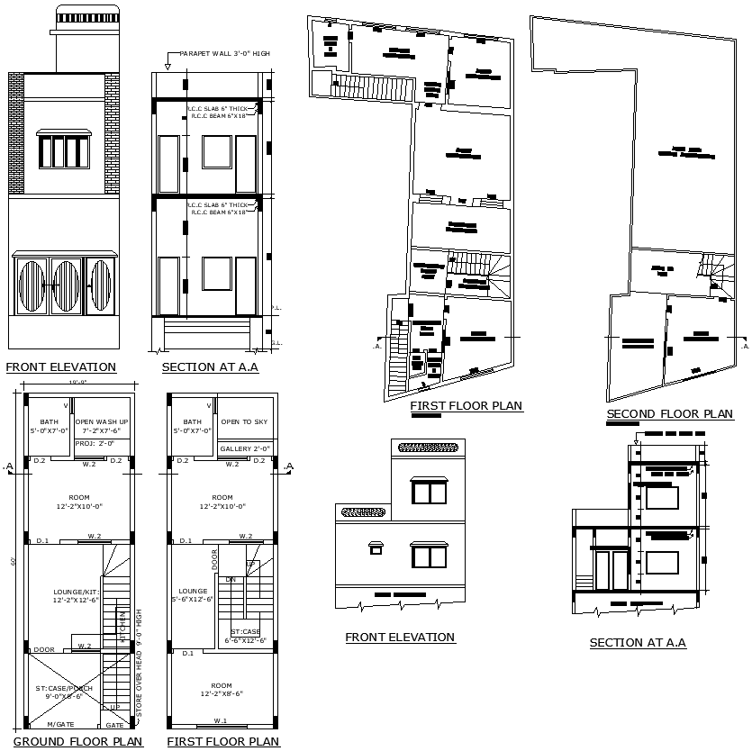 2 Type House Plan Details with Elevation And Section Design AutoCAD DWG