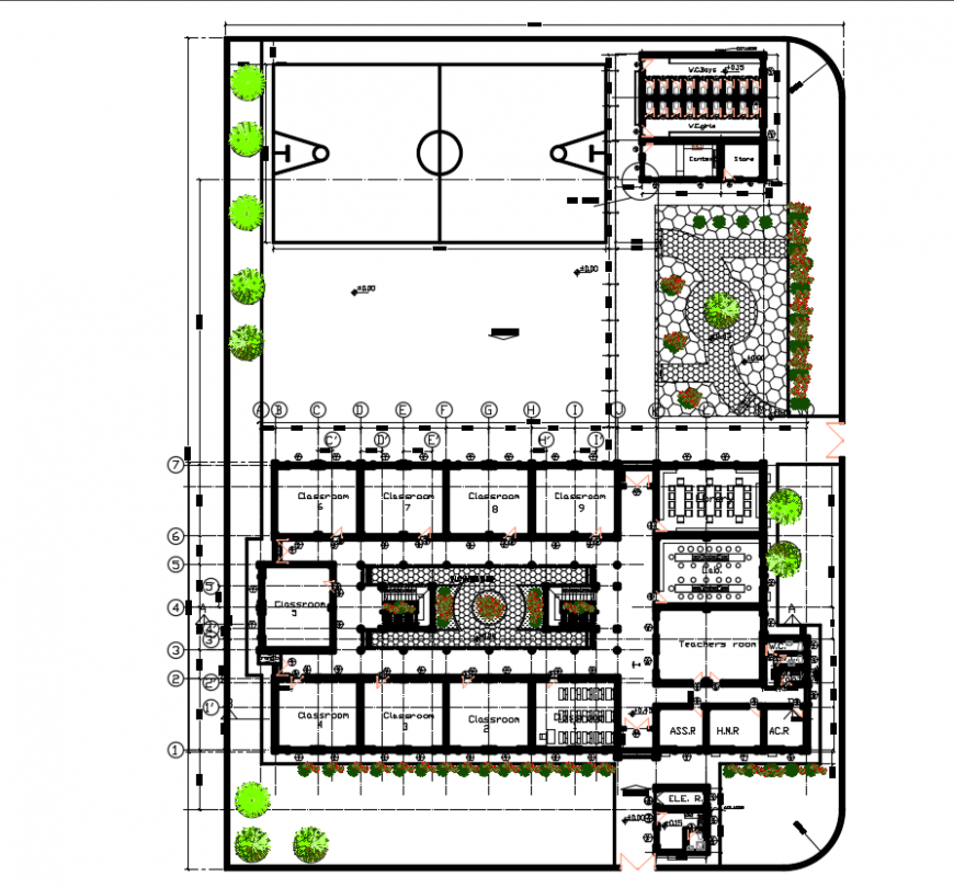2 d cad drawing of school ground floor plan auto cad software