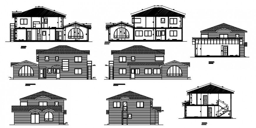 2 d cad drawing elevation of bungalow auto cad software